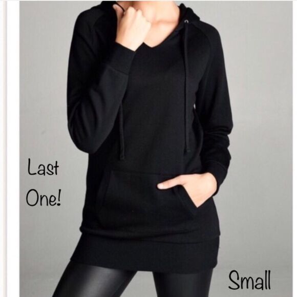 Black Pullover Hooded Sweatshirt Fleece Lined Hood - Picture 2 of 6